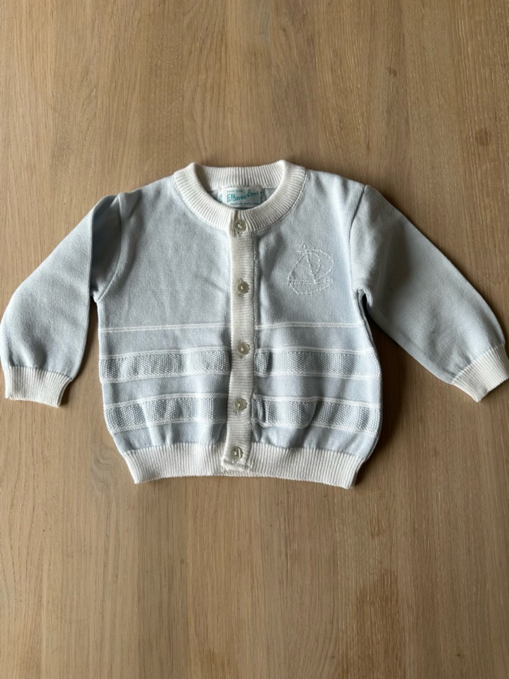 NWOT Feltman Brothers Light Blue & White Knit Baby Cardigan with Boat